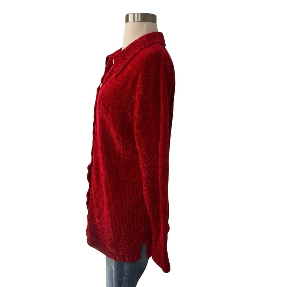 Vintage 90s Denim & Co. red chenille cardigan sweater S - Picture 4 of 15